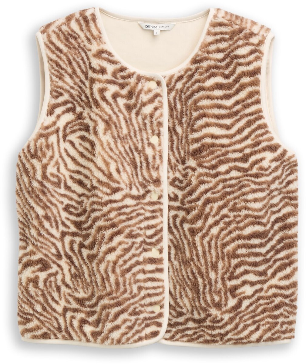 Tom Tailor Denim - Teddy-vest met patroon - Maat M - brown beige zebra print