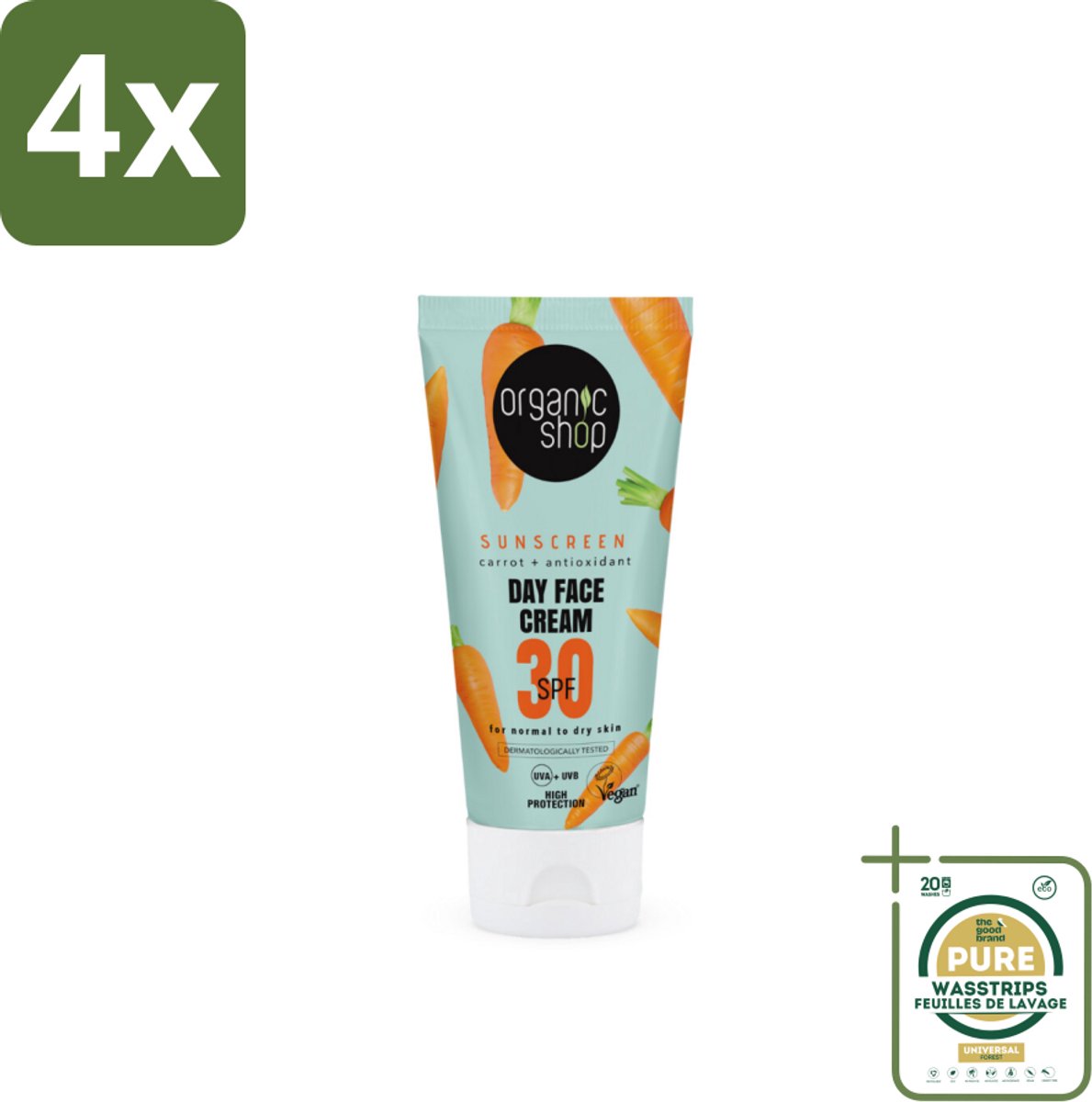 Organic Shop - Zonnebrandcrème Gezicht SPF 30 - Normale Huid - 50 ml - Voordeelverpakking - 4 stuks - SPF 30 - Normale huid