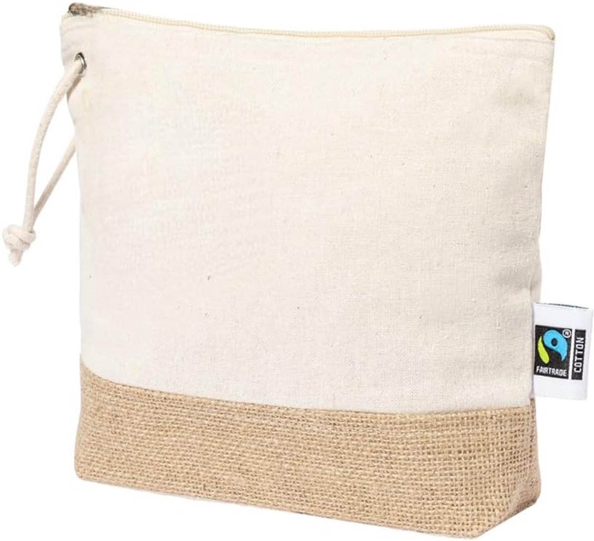 Cosmetische tas 21,5x16,5 cm - katoen en jute - ritssluiting en handgreep - ideaal voor onderweg - ShopVlot