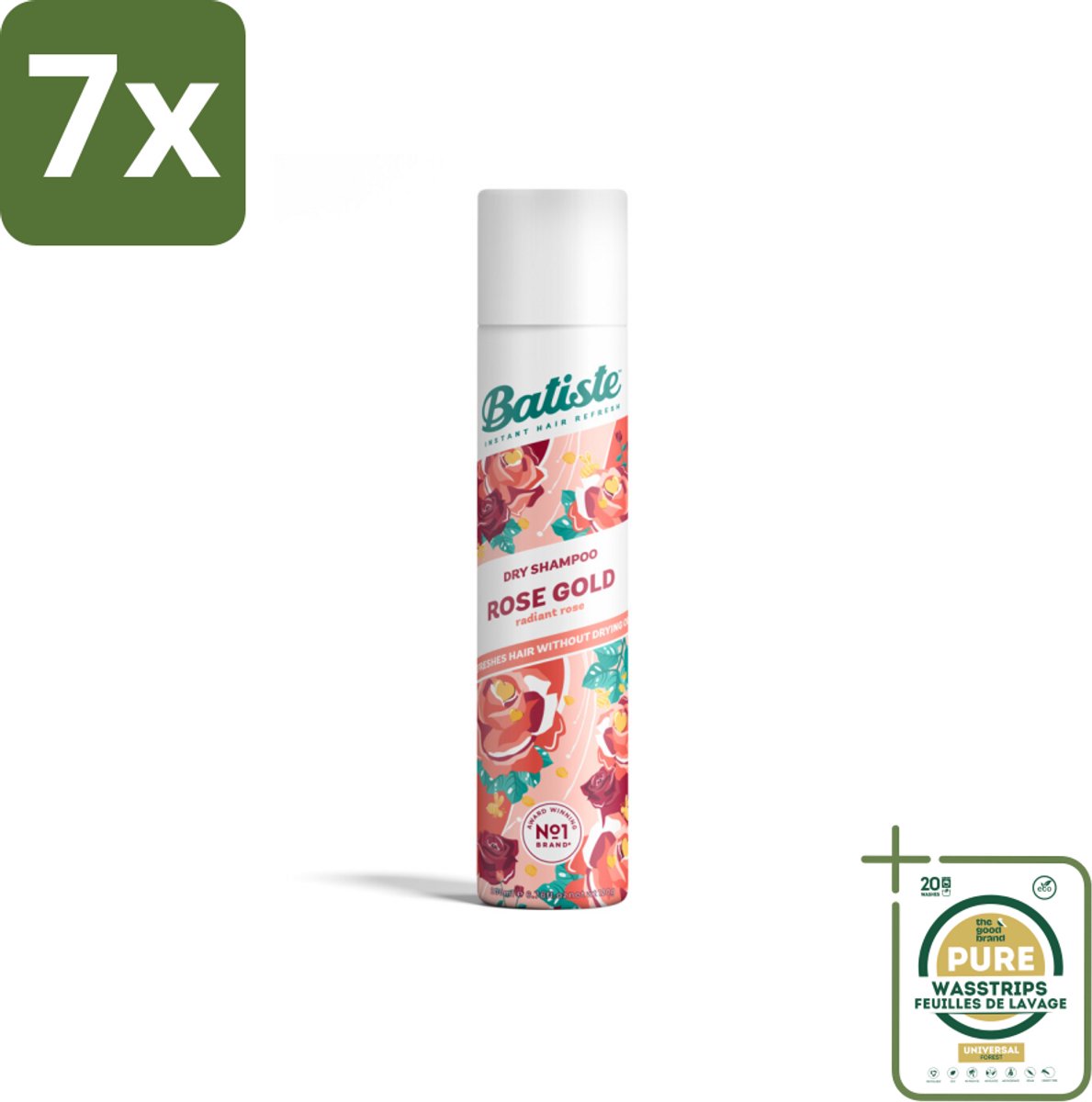 7 x Batiste - Rose Gold - Droogshampoo - Zachte Rozengeur - Verfrist en Zorgt Voor Volume - 200ml - Grootverpakking - Droogshampoo - Fris Haar - Roze Geur - Volume Haar - Haarkleur