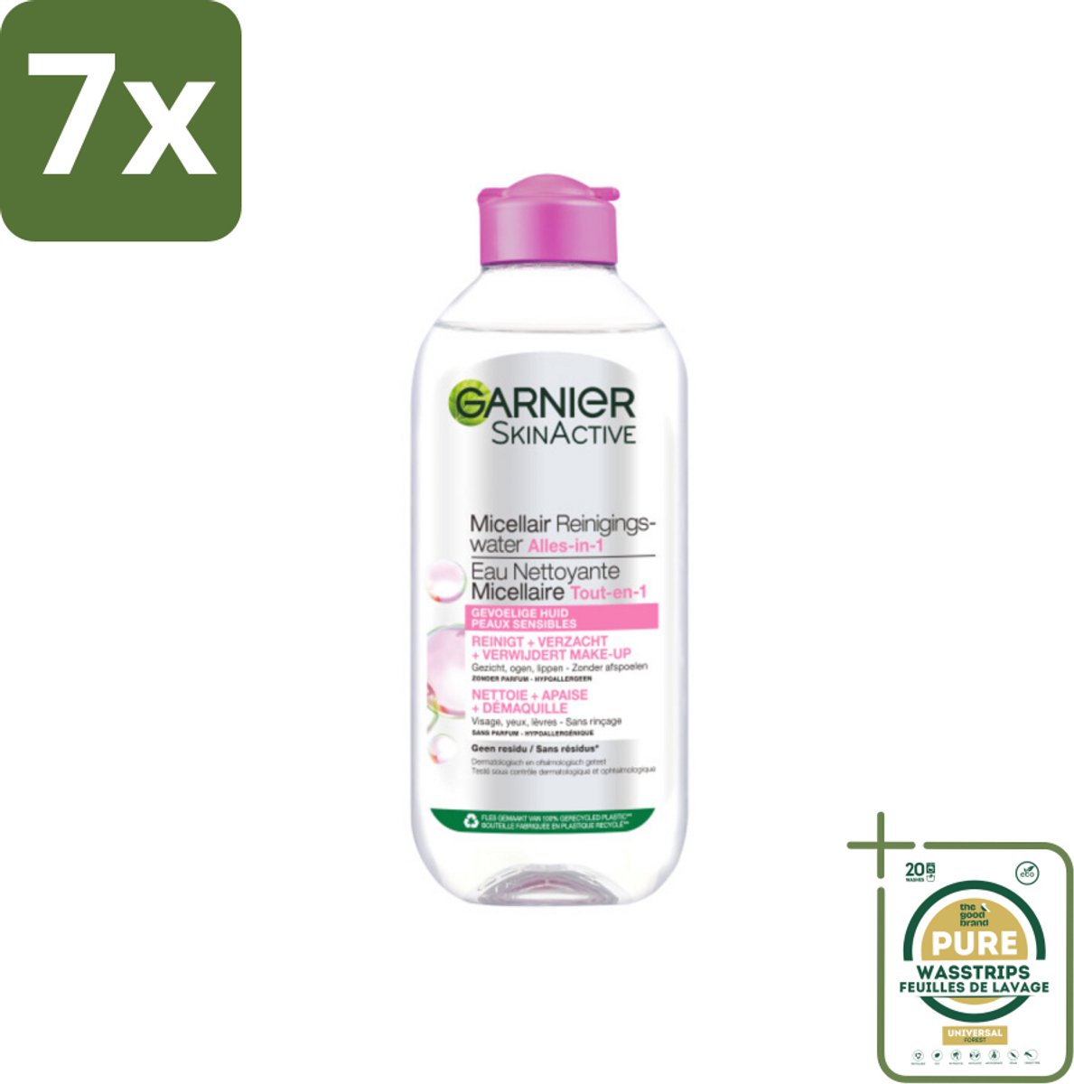 7 x Garnier - SkinActive - Micellair Reinigingswater - Gevoelige Huid - Milde Reiniging & Make-Up Remover - 400 ml - Grootverpakking - Gevoelige Huid - Micellair Reinigingswater - Make-up Verwijderen - Milde Reiniging - Oogmake-up Verwijderen