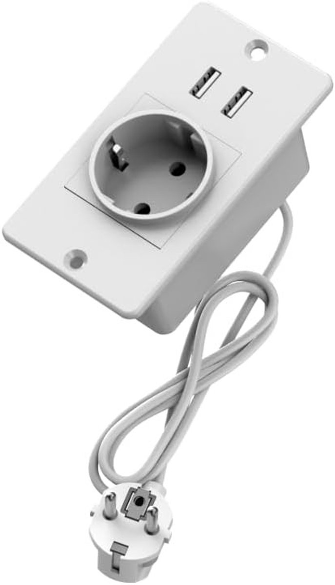 Inbouw Stopcontact met USB - Wit - 1.5 m - Spatwaterdicht met Overspanningsbeveiliging - Voor Keuken en Badkamer