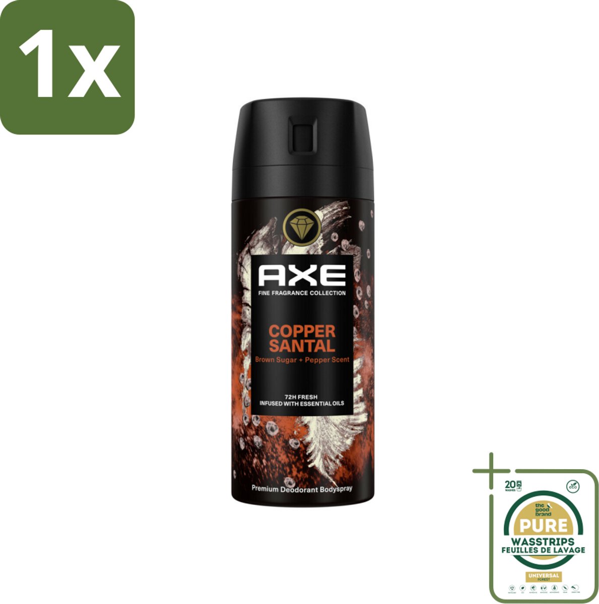 1 x AXE - Deodorant Spray - Copper Santal - Premium Geur - Warme Houtnoten - 150 m- AXE Copper Santal - Deodorant Spray - Warme Houtnoten - Langdurige Frisheid - Geur Neutraliseren