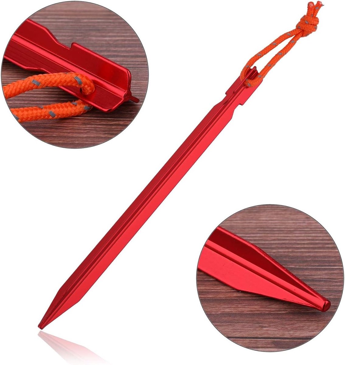 Schroefharingen - Rood - 18 cm - Aluminiumlegering Tentharingen met Reflecterende Koorden - Voor Camping en Wandelen