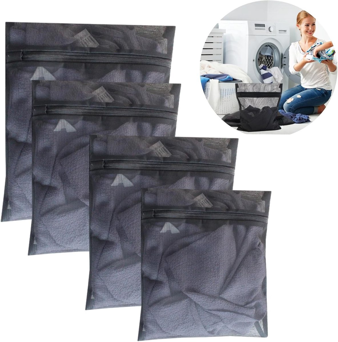 Wasnetjes met ritssluiting - Zwart - 30 x 25 cm - Polyester waszakken voor delicate kleding - Voor wassen en reizen