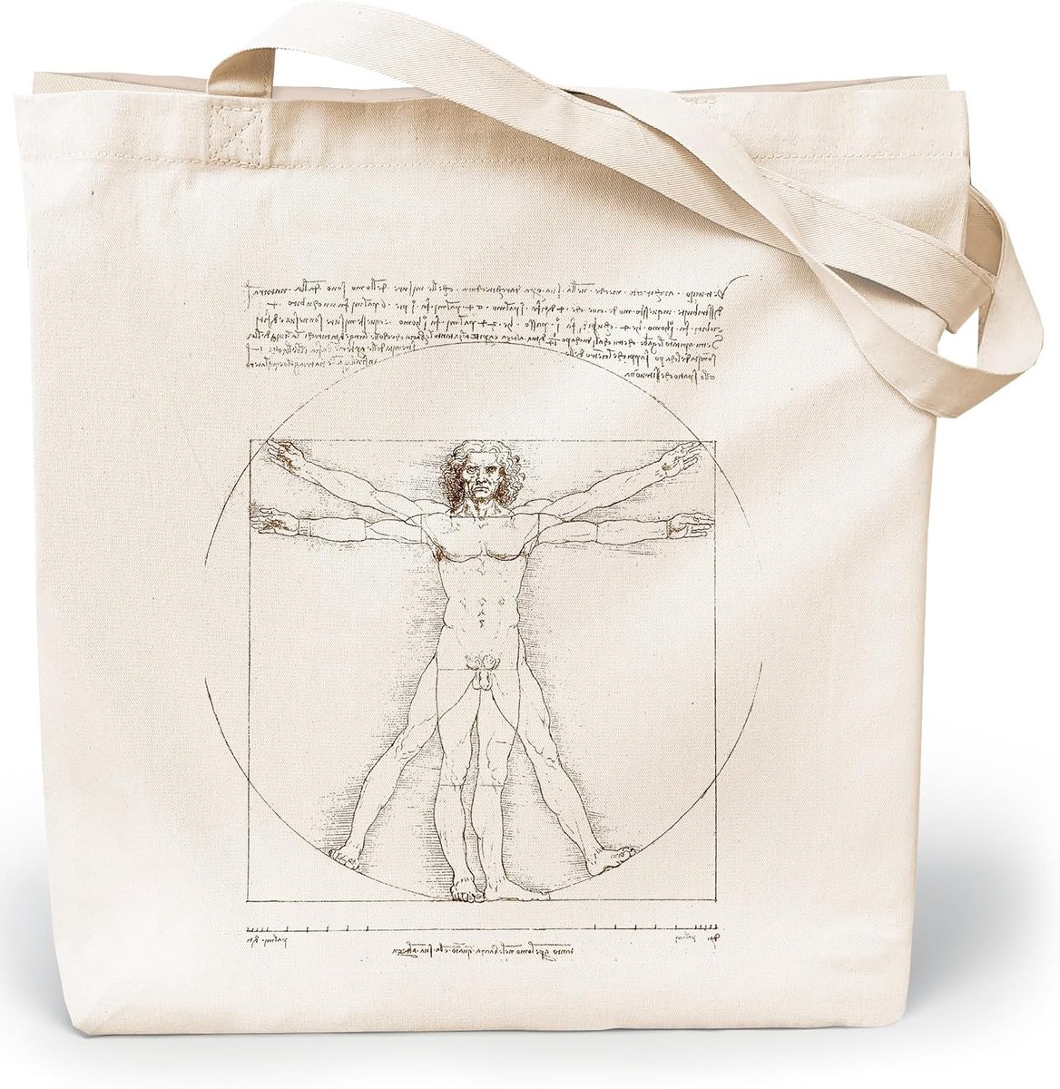 Linnen tasjes onbedrukt - Shopper Dames - Vinci Vitruvian Man - 35 x 42 cm - Canvas Tote Bag van Katoen - Extra Breed 8 cm