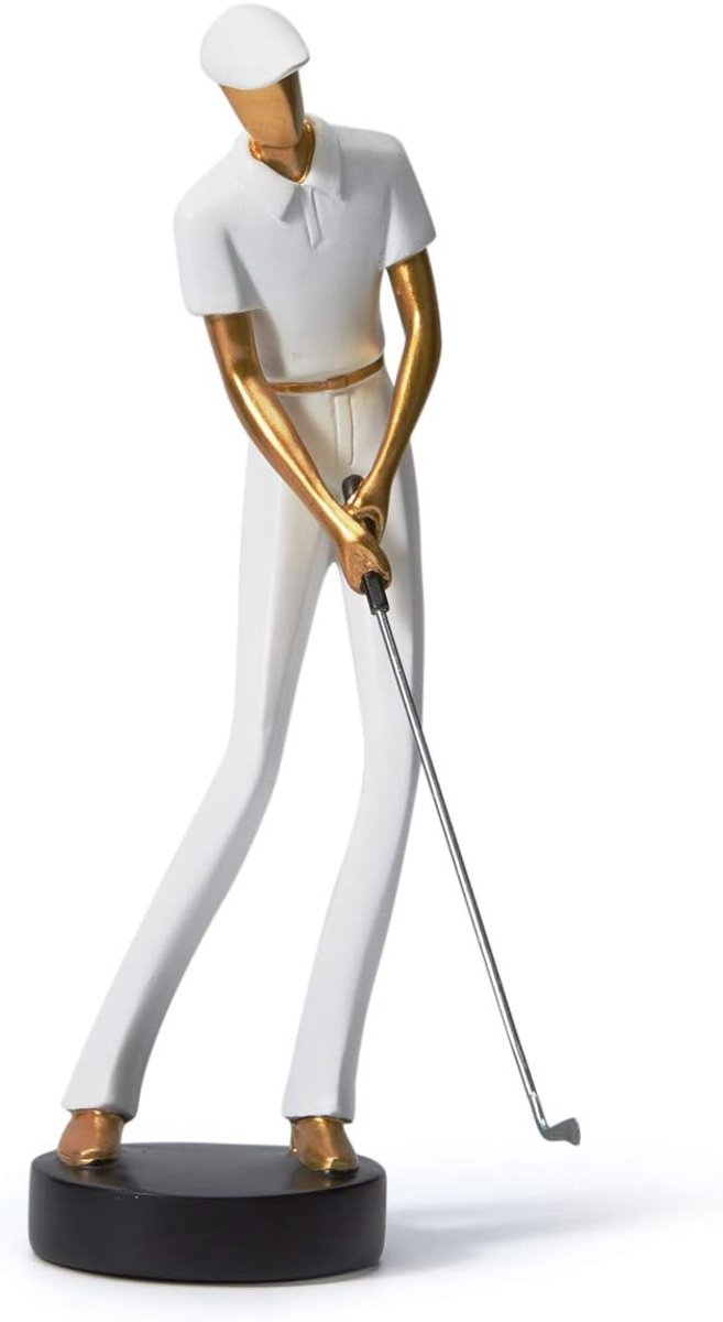 Amoy-Art Figure Decoration Golf Sculpture Modern Statue Art Golfer For Home Cedeau Giftbox Polyresin White 24cmH - ShopVlot