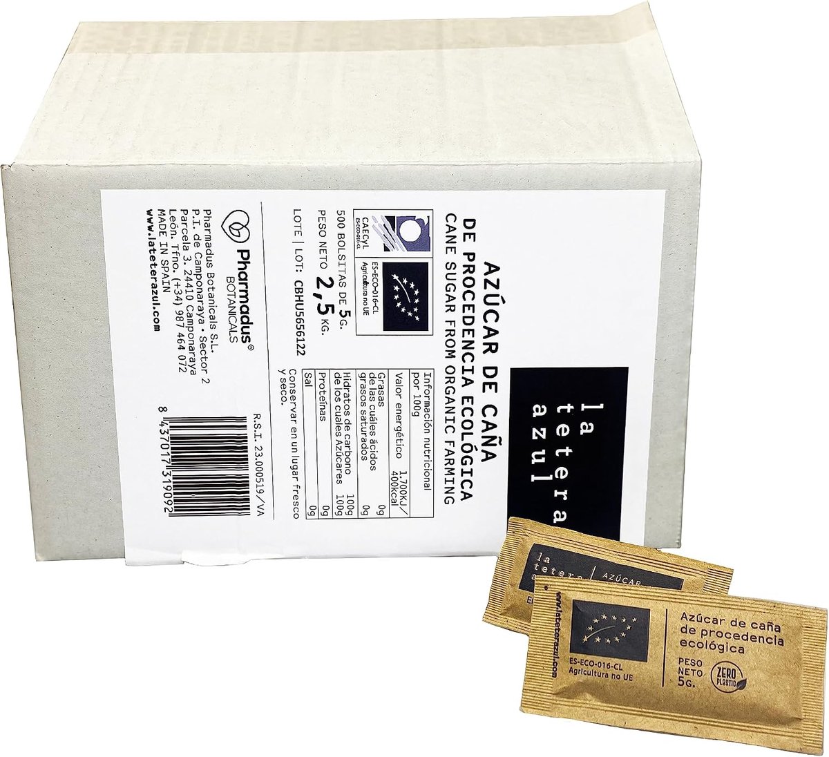THE BLUE TEAPOT 500 Individual bags of organic cane sugar. Organic brown sugar with single dose. 500 bags of 5 grams. - ShopVlot