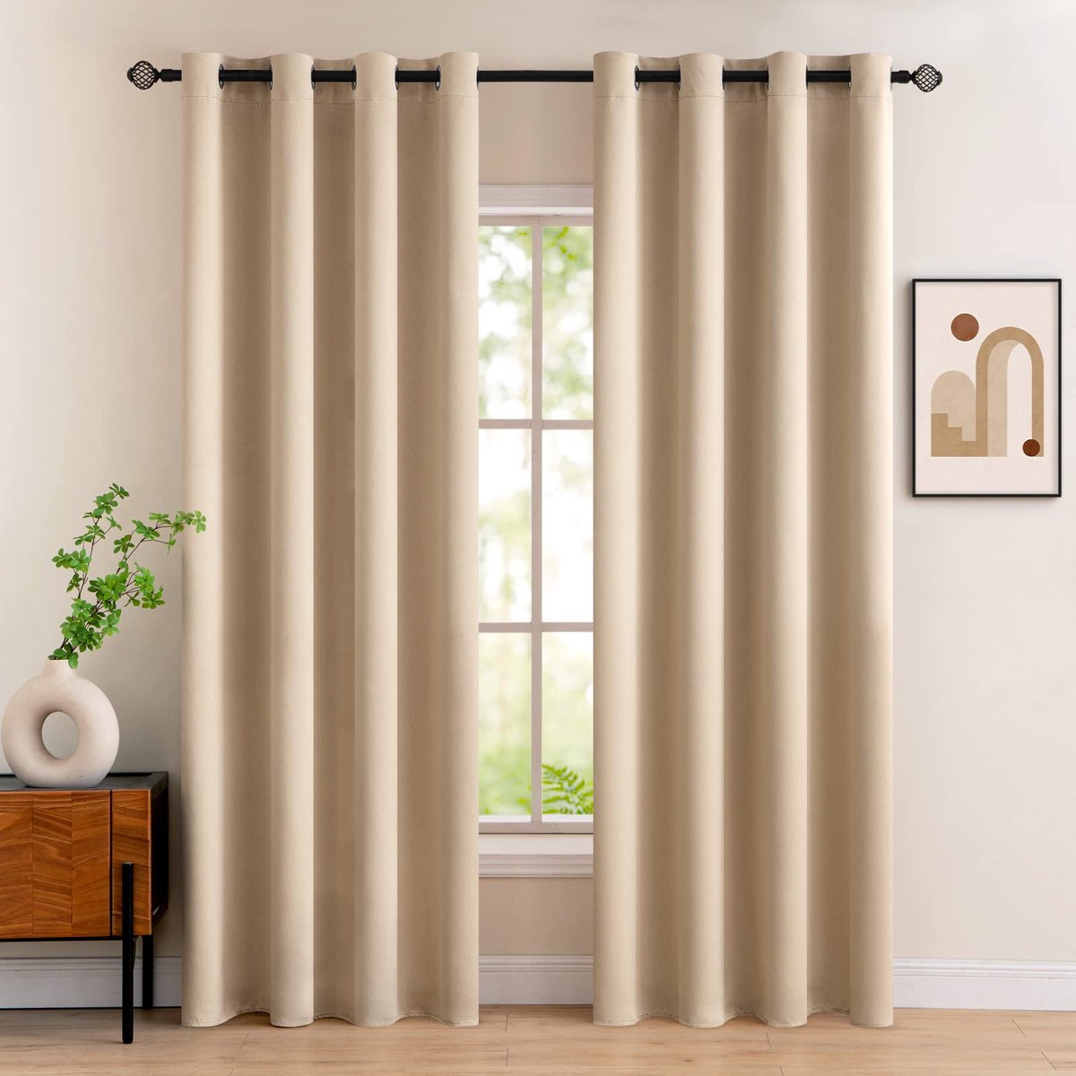 Famanu Verduisterende gordijnen set van 2 stuks, thermisch isolerend en ondoorzichtig, 225x140 cm (HxB), ideaal voor slaapkamer en woonkamer, biedt koudebescherming, donkerbeige