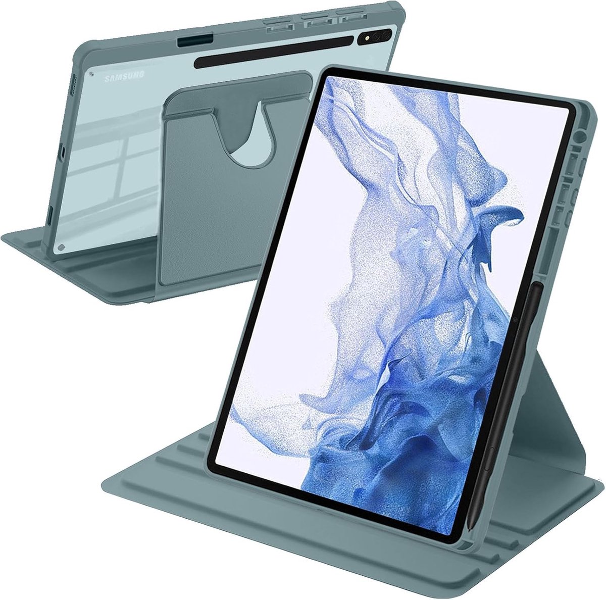 Rotating case 12.4 inch - helder schokbestendig - auto wake up/sleep - voor Samsung Galaxy Tab S8 Plus/S7 FE/S7 Plus - ShopVlot