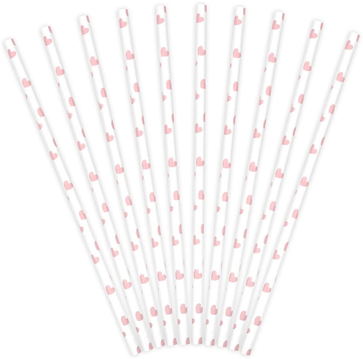 PartyDeco SPP7-081J - papieren rietjes - wit met roze harten - 19,5cm (1 VPE / 10 stuks) - ShopVlot