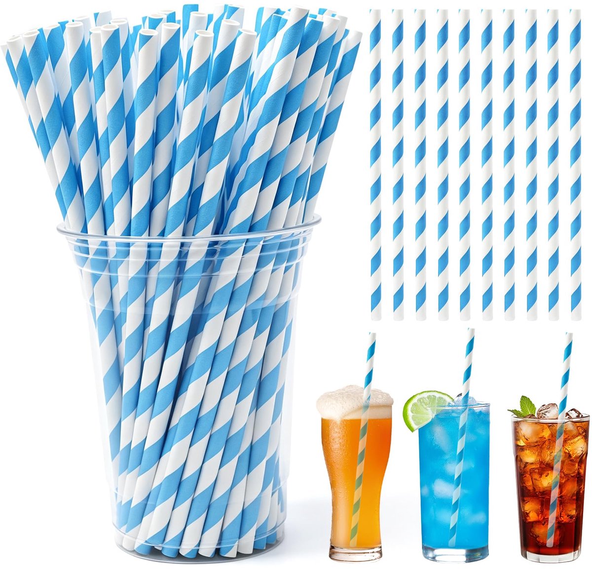 100 stuks blauwe papieren rietjes, Oktoberfest decoratief rietje - ShopVlot