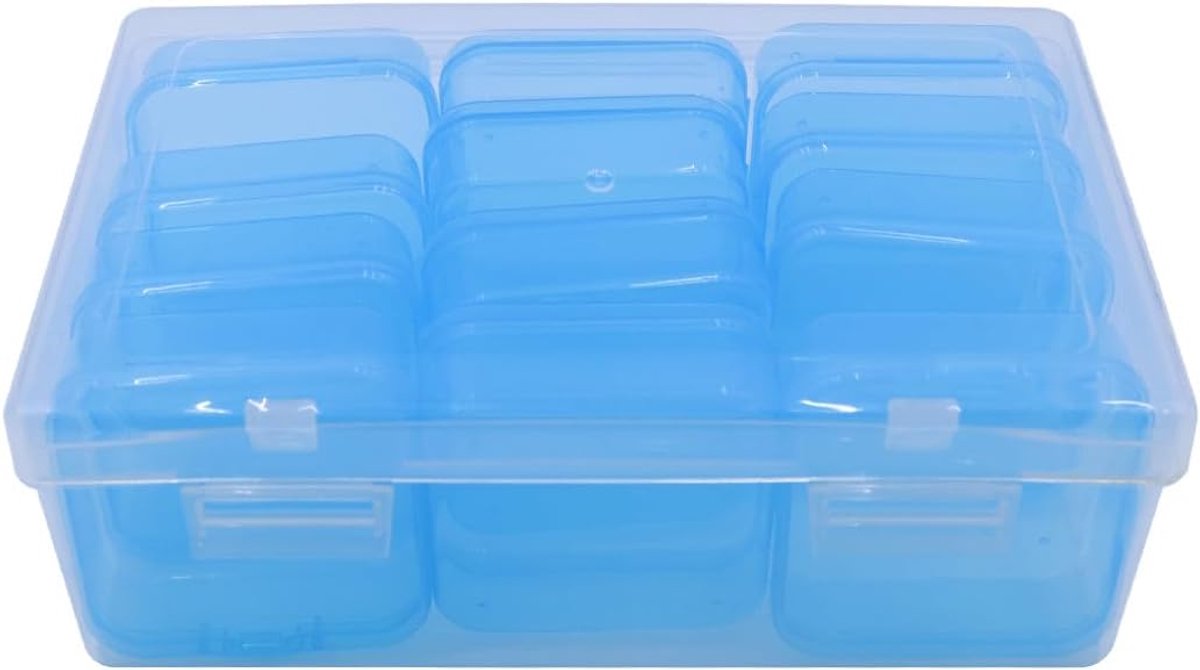 Ticha Kunststof opbergdoos met 12 mini-bakjes, transparante sieradenorganizer, voor het maken van sieraden - ShopVlot