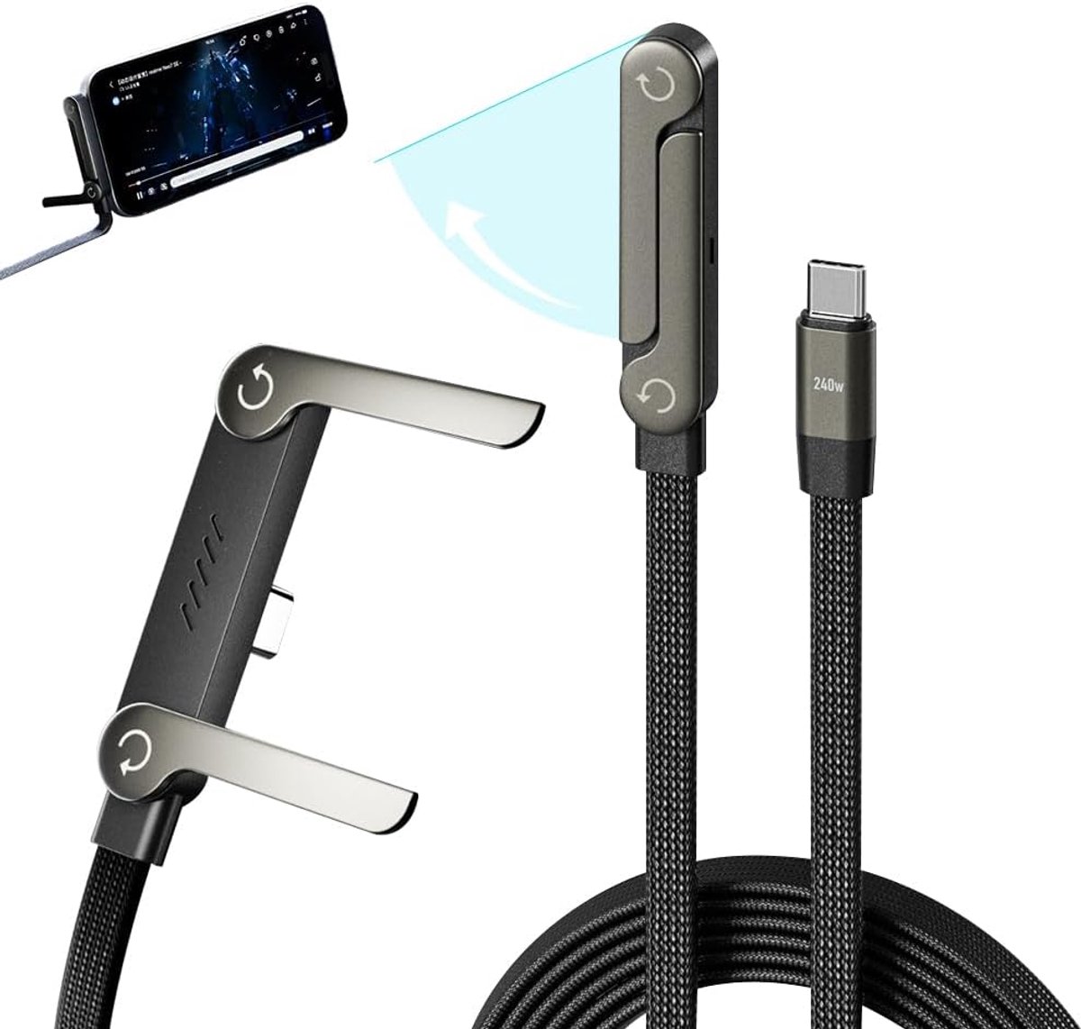 2-in-1 Charging Cable with Invisible Holder, 240 W Charging Cable with Stand, Fast Charging Cable with Integrated - ShopVlot