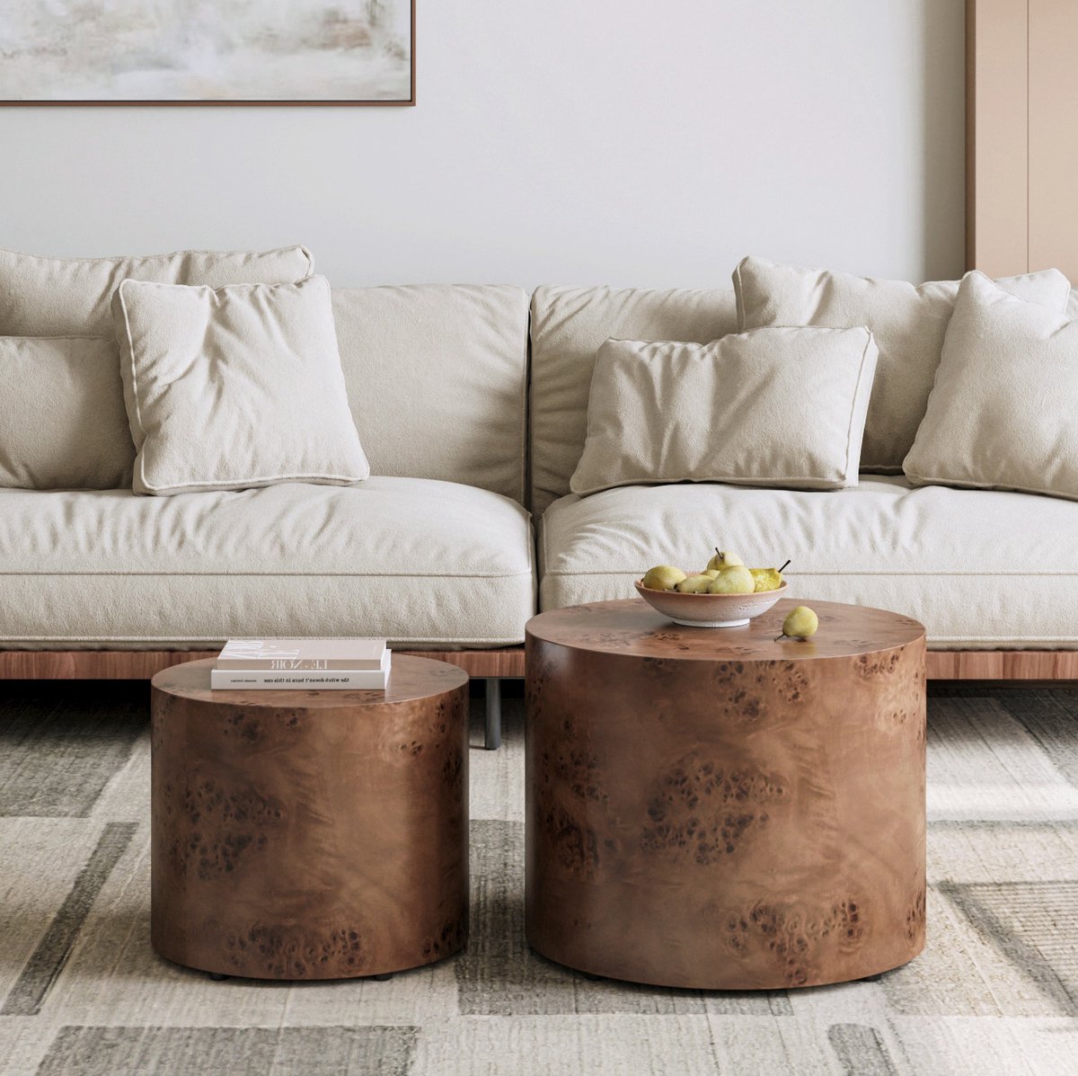 MODENUIT Salontafel - Set Van 2 Ronde Nesttafels - Woonkamer En Slaapkamer - MDF En Hout - Donkerbruin