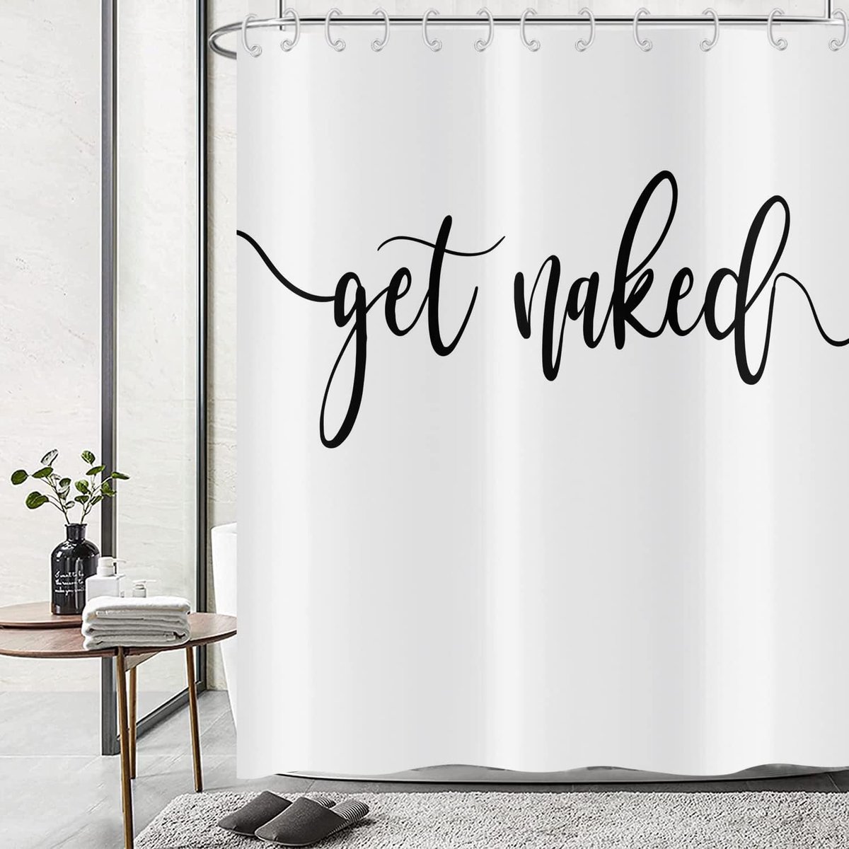 White shower curtain, black art font words get nude shower curtains funny quotes, beautiful and cool bathroom - ShopVlot