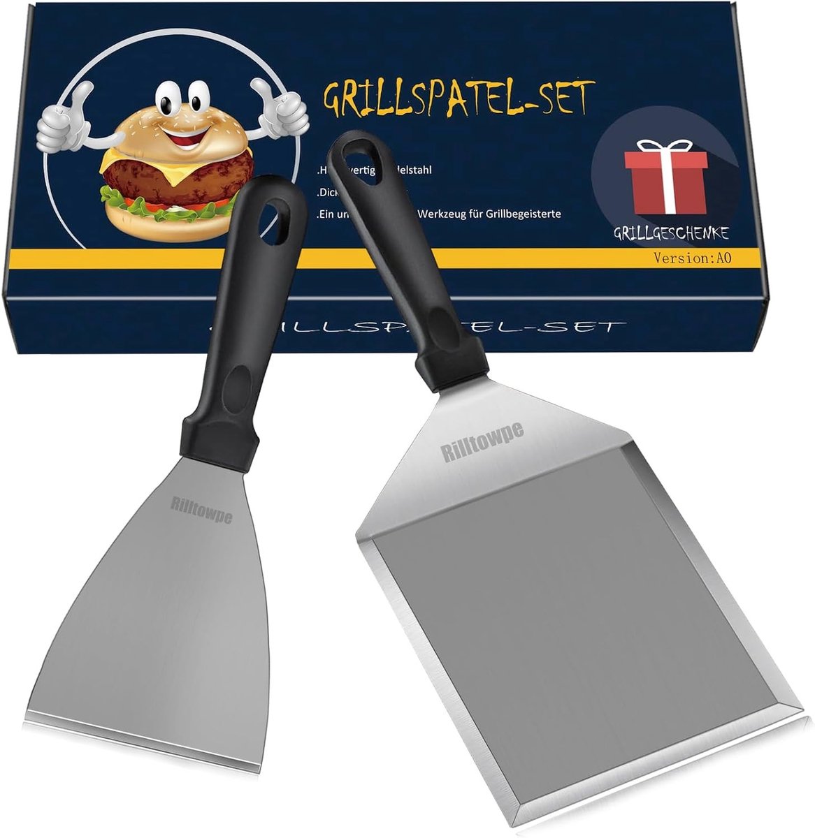 Grillspatelset - Roestvrij Staal - 15,5 x 13,5 cm - Z-vormige Grillspatel - Voor Barbecue en Plancha