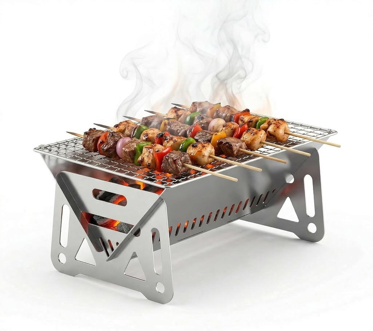 Mini-houtskoolgrill - Zwart - 28 x 18 x 13 cm - Opvouwbare Roestvrijstalen Grill - Voor Camping en Picknicks