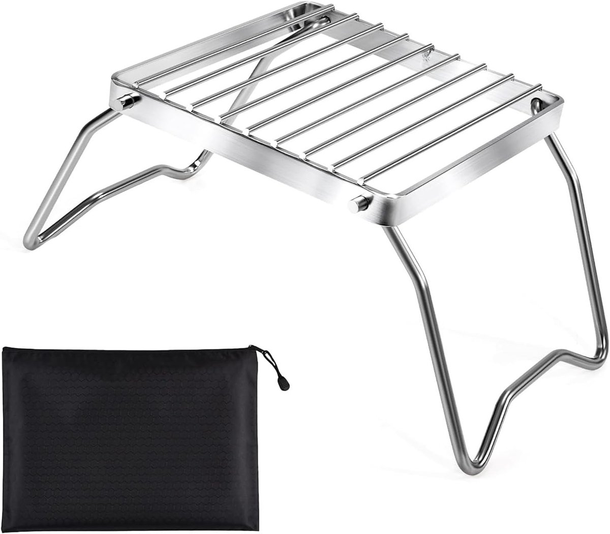 Draagbare Kampvuur Grill - Zilver - 16 x 16 cm - Inklapbaar Roestvrijstalen Grill met Opbergtas - Voor Kamperen en Outdoor