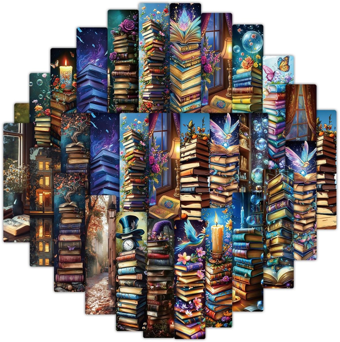 24 stuks vintage leesboeken, kartonnen bladwijzers, premium verdikt papier met magische bibliotheekafdrukken, Dark - ShopVlot