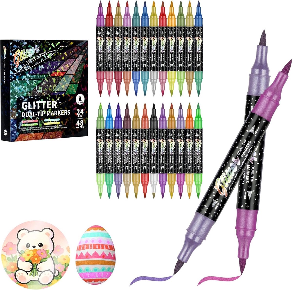 Set van 36 Glitterstiften - Multicolor - 72 Kleuren - Dubbele Punten en Glitter - Voor Creatieve Projecten