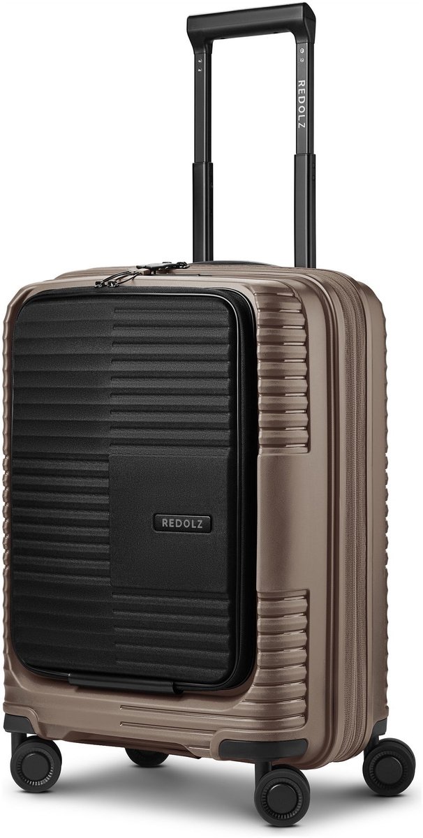 Redolz Essentials 17 2.0 4 wielen Cabinewagen 55 cm Laptopvak met uitbreidingsplooi - Harde bagage - TSA slot - taupe