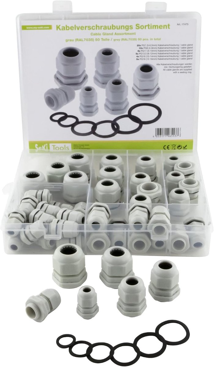 Kabeldoorvoer assortiment 50-delig - grijs (RAL7035) - IP67 waterdicht - veelzijdig gebruik - ShopVlot
