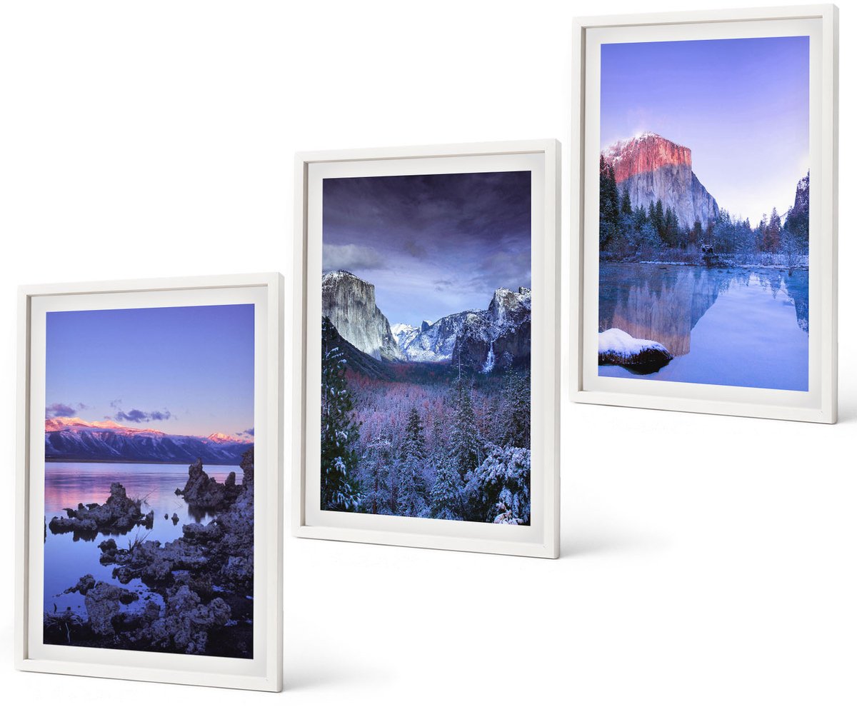 Coloray 3-Delige Schilderij Set - Berglandschappen Bij Schemering, Uitzicht Op Het Water - 40 x 60 - Stijlvolle Wanddecoratie - Interieur - Moderne Wanddecoratie