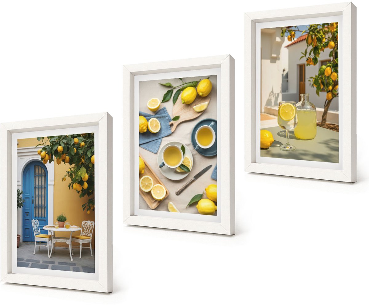 Coloray 3-Delige Schilderij Set - Citroenen Limonade Blauwe Deur Zomer Uitzichten - 20x30 - Decoratieve Schilderijen - Wanddecoratie - Hal - Muurdecoratie