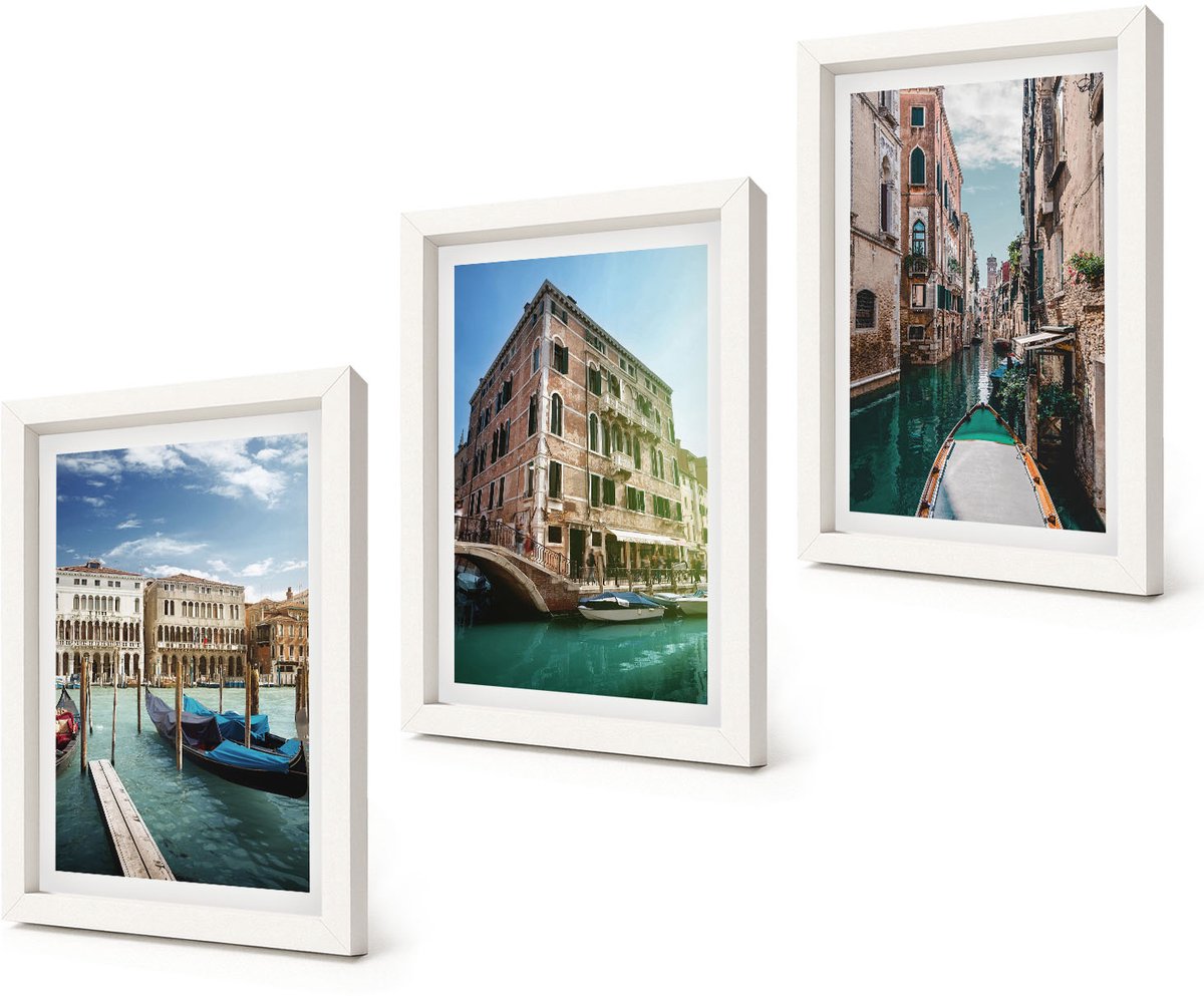 Coloray 3-Delige Schilderij Set - Uitzichten op Venetië met kanalen en stedelijke architectuur. - 20x30 - Wanddecoratie - Moderne Interieurdecoratie - Stijlvolle Muurdecoratie
