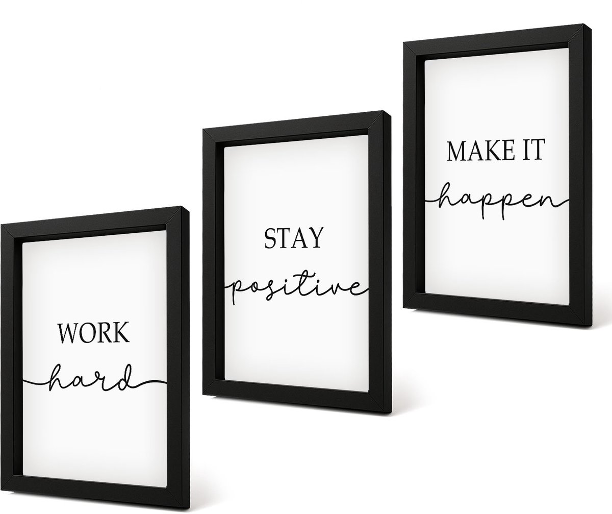 Coloray 4-Delige Schilderij Set - Minimalistische motiverende en inspirerende citaten - 20 x 30 cm - Muurdecoratie - Schilderijen Set - Woonkamer - Interieur Decoratie