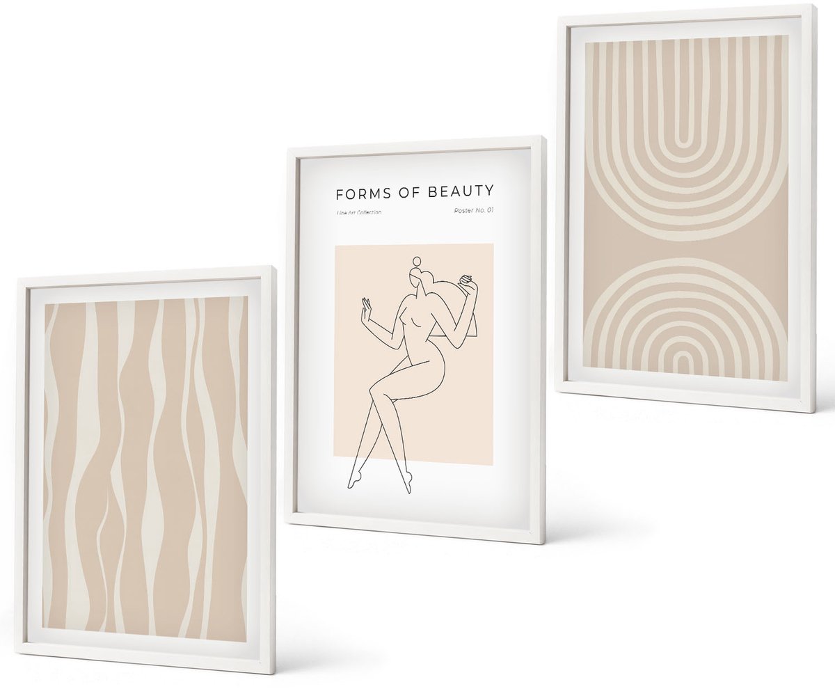 Coloray 3-Delige Schilderij Set - Abstracte Patronen, Delicate Boho-Decoraties - 40 x 60 - Moderne Wanddecoratie - Woonkamer - Decoratieve Schilderijen