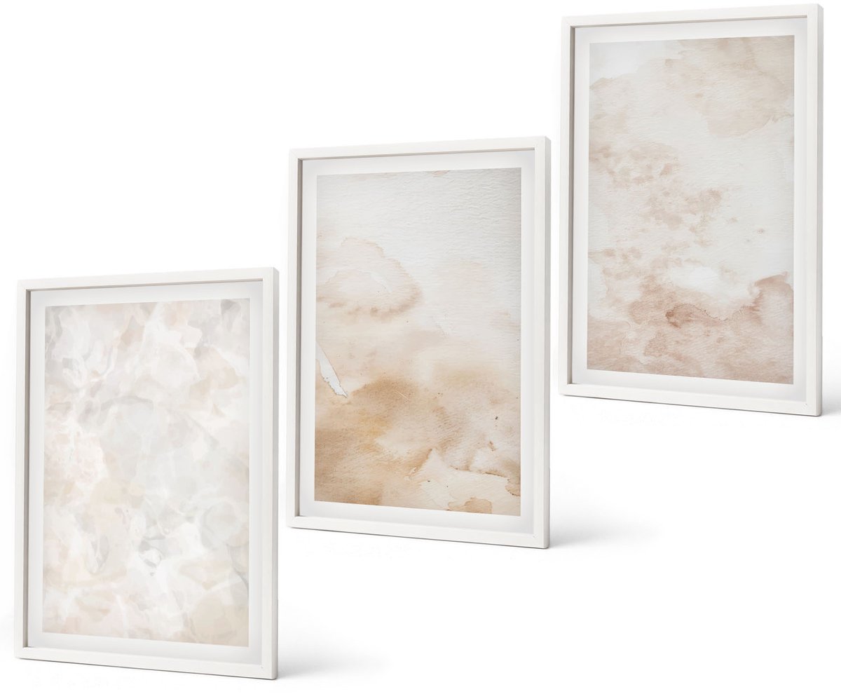 Coloray 3-Delige Schilderij Set - Modieuze Texturen In Pastelkleuren. - 40 x 60 - Muurdecoratie - Schilderijen Set - Woonkamer - Woonkamer Decoratie