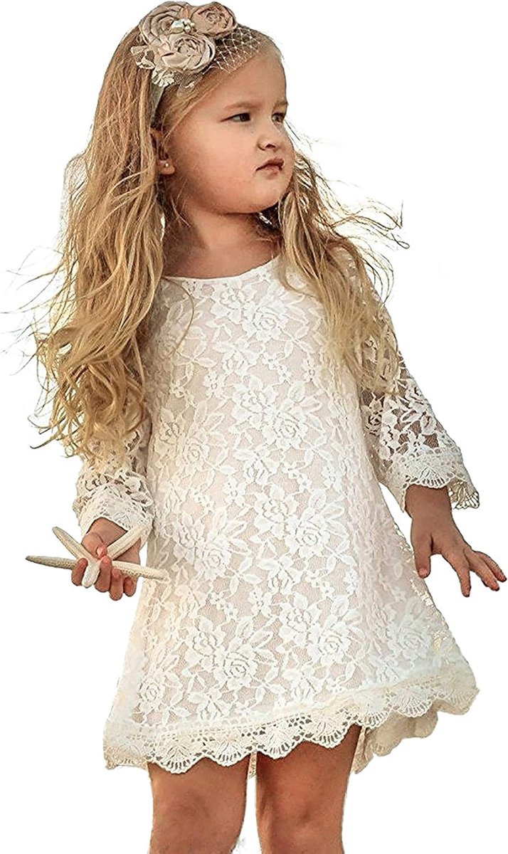 Girls Lace Dress Elegant Lace Floral Christmas Wedding Bridesmaid 1-14 years - ShopVlot
