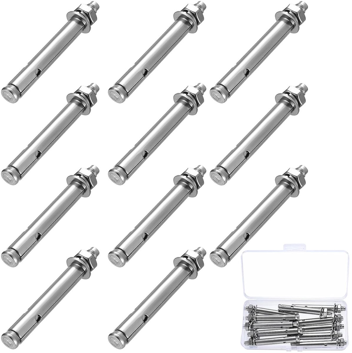 11Pcs M8 Heavy Duty Fastening Plugs, 80mm Stainless Steel Anchor Bolts, Expansion Screws for Concrete and Stone - ShopVlot