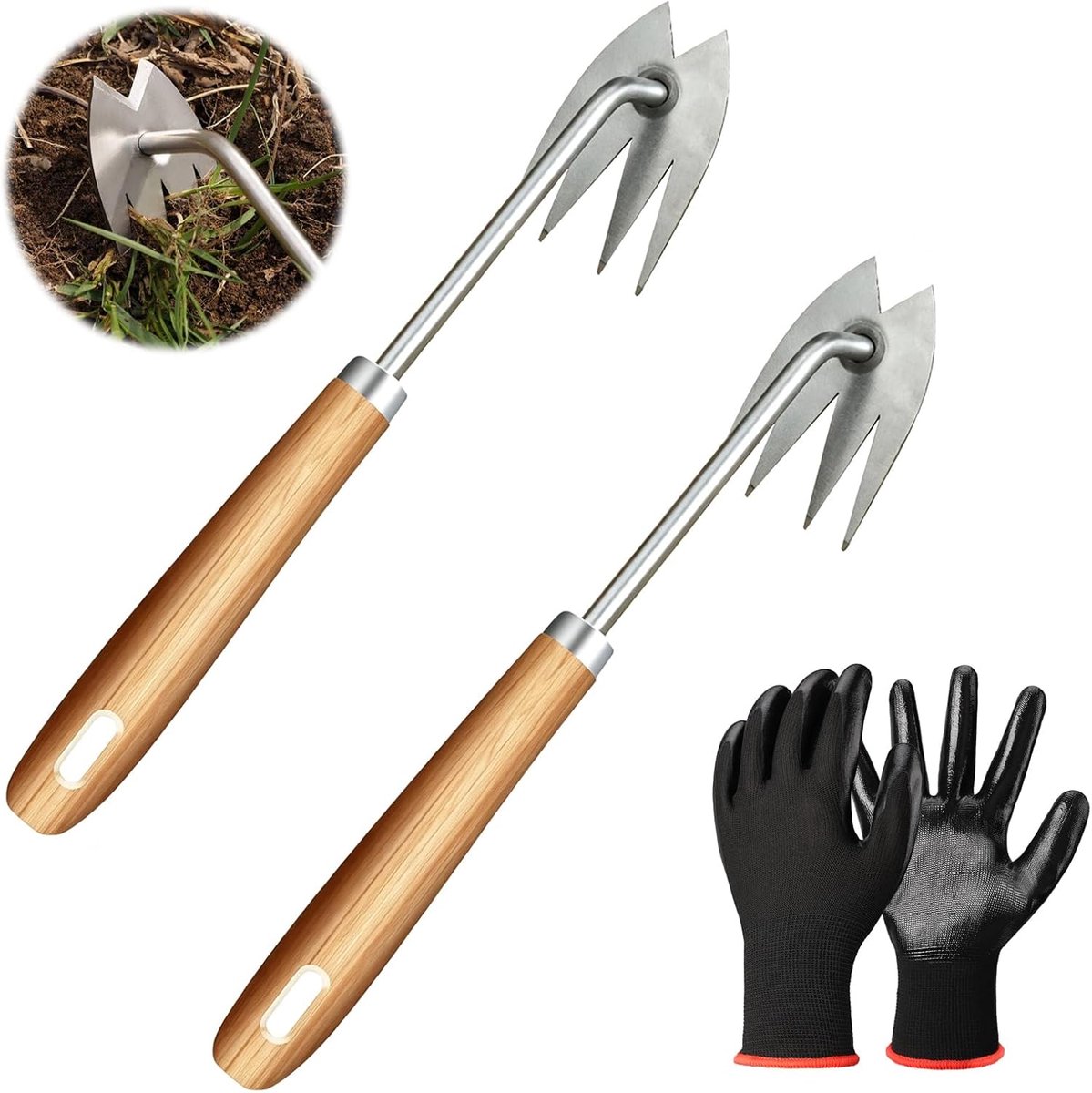 2 pieces stainless steel weed remover, weed remover with gloves, manual weed cutter with long handle and 4 claws for - ShopVlot