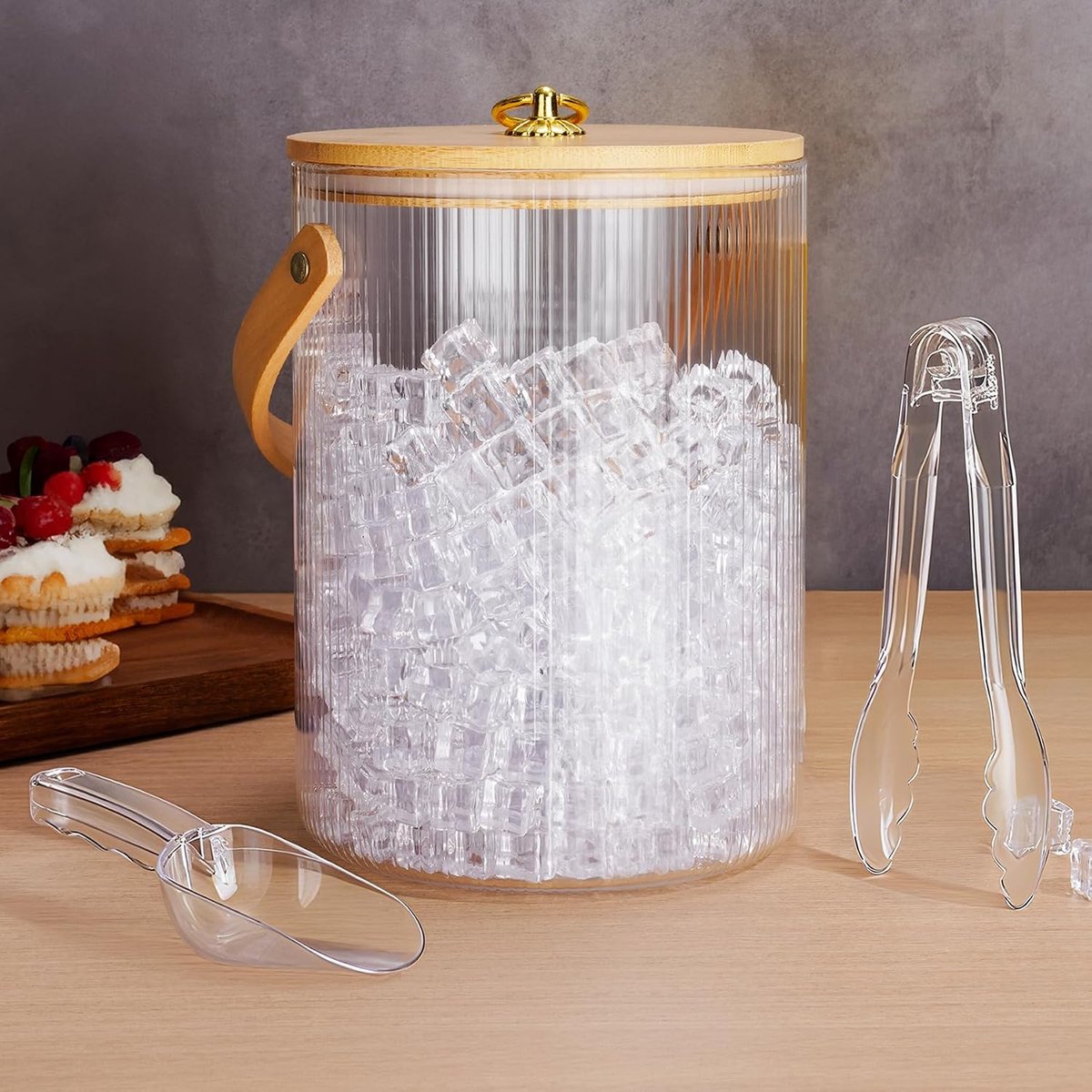 NiHome Glass ice bucket with bamboo lid - ShopVlot