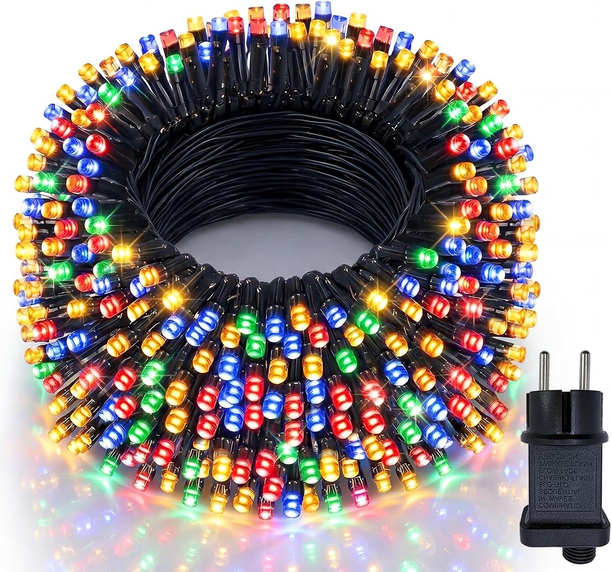 Outdoor Fairy Lights 100 m 1000 LED Multi-Colour, 8 Modes with Plug, 31V‑7.2W, Memory and Timer, Waterproof IP44, Dark - ShopVlot