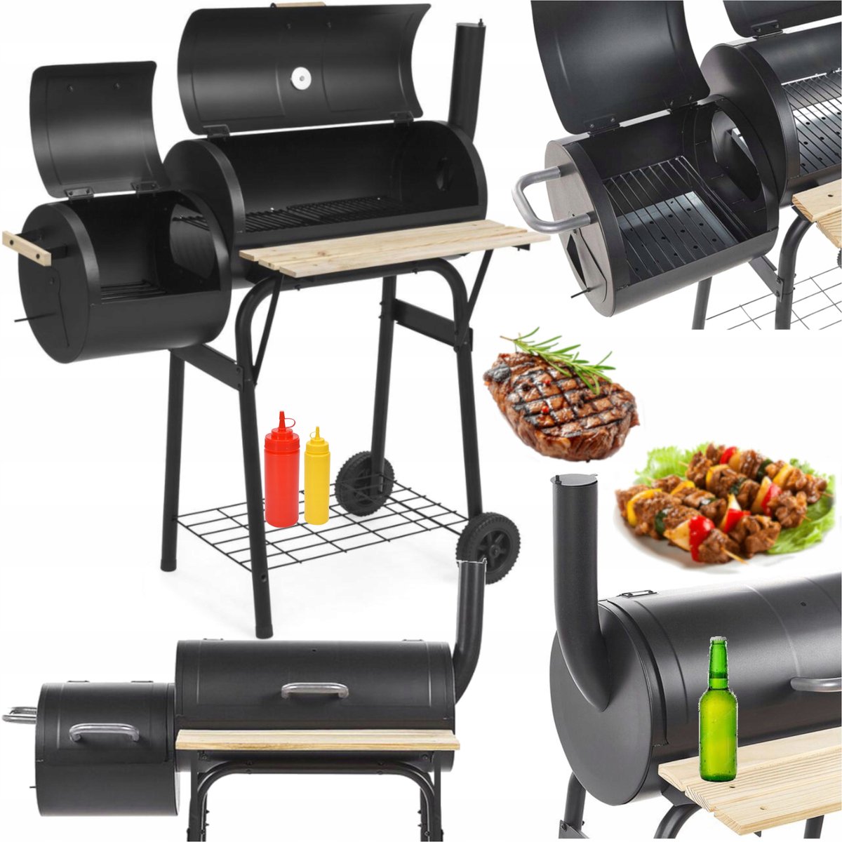 Grill & Rookoven 2-in-1 met Dubbele Vuurhaard & Thermometer