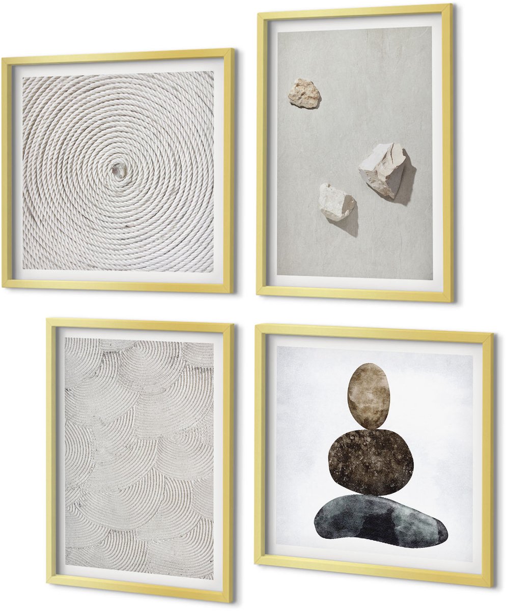 Coloray 4-Delige Schilderij Set - Zandstenen en moderne verftexturen - 40 x 40 cm en 40 x 60 cm - Decoratieve Schilderijen - Wanddecoratie - Hal - Muurdecoratie
