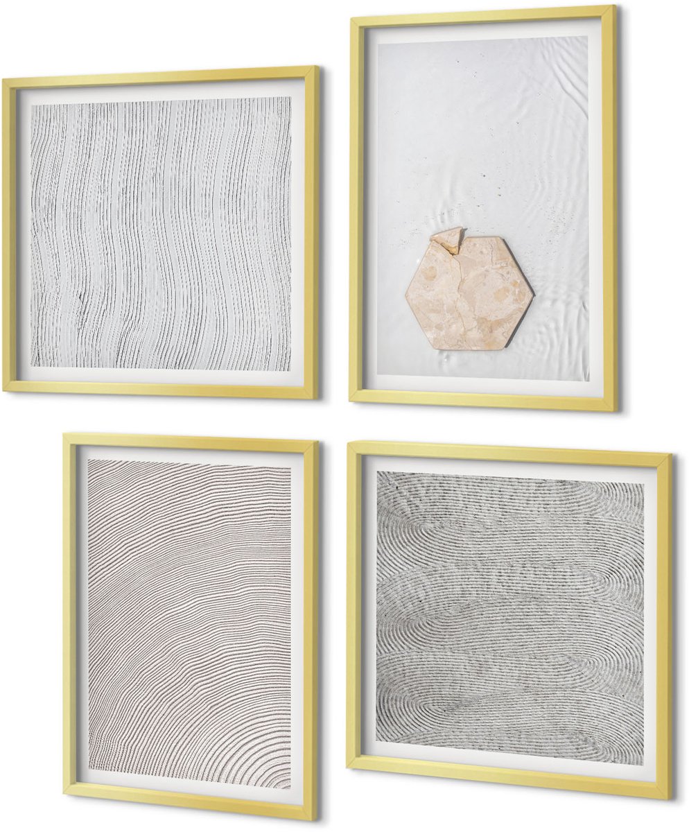 Coloray 4-Delige Schilderij Set - Lichte texturen op zand in boho-stijl, subtiel - 40 x 40 cm en 40 x 60 cm - Wanddecoratie - Moderne Interieurdecoratie - Decoratieve Schilderijen