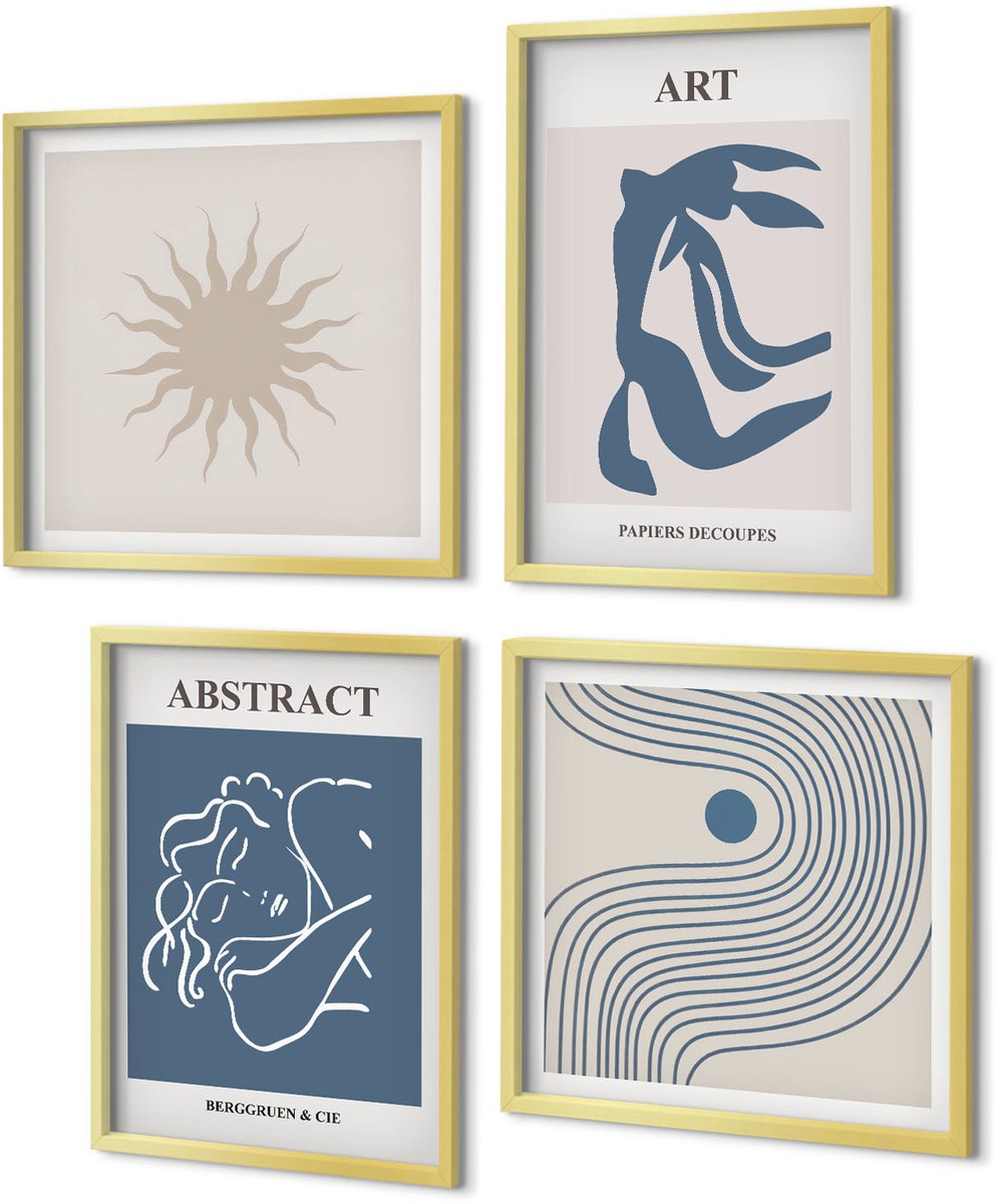 Coloray 4-Delige Schilderij Set - Stijlvolle abstracte patronen met figuren en bloemen van Matisse - 40 x 40 cm en 40 x 60 cm - Wanddecoratie - Schilderijen Set - Kantoor