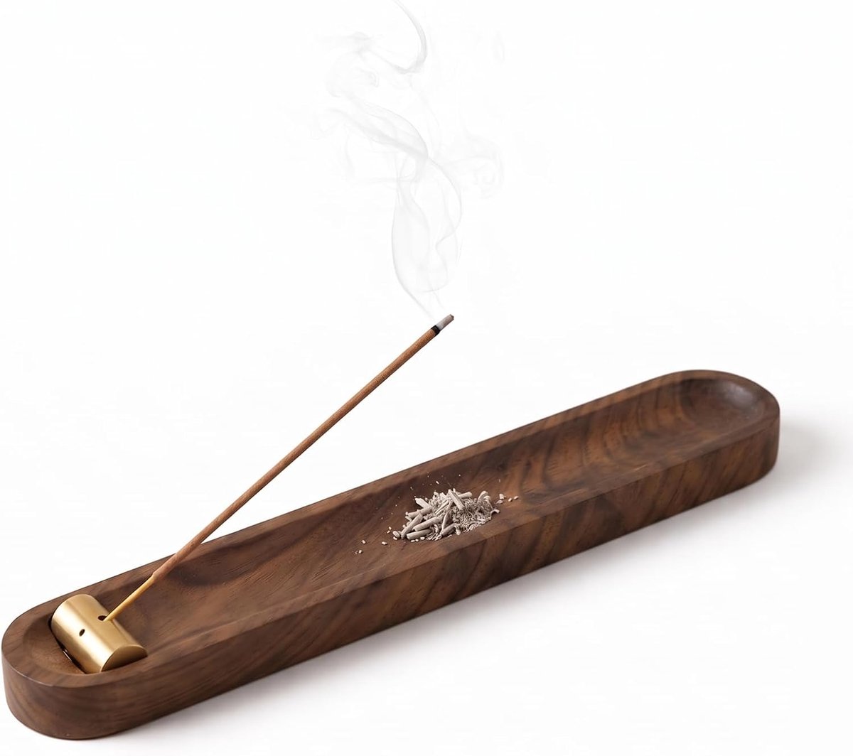 Wierookstokjeshouder van hout met asopvangschaal, 24,8 cm - ShopVlot