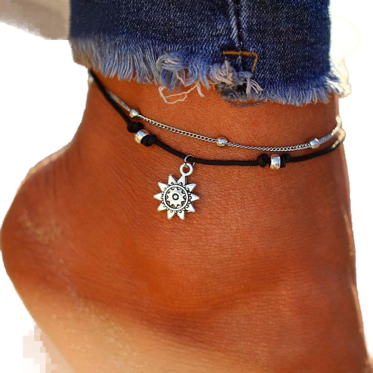 Prosy Beach Sunflower Anklet Woven Ankle Bracelets Beads Necklace Adjustable Foot Jewelry For Women Girls - ShopVlot