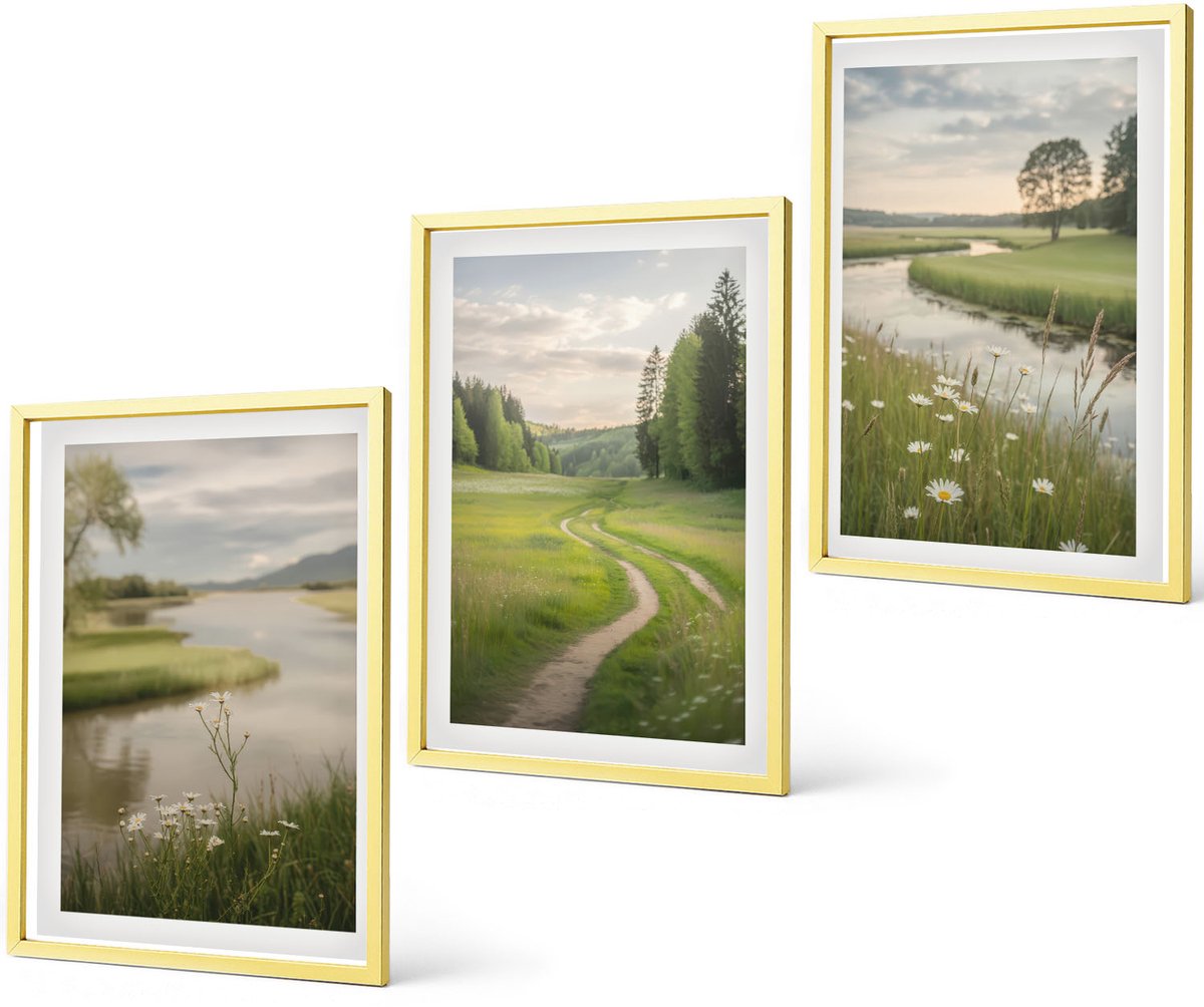 Coloray 3-Delige Schilderij Set - Venetiaanse Straten Van Steden Met Architectuur En Water - 40 x 40 cm En 40 x 60 cm - Decoratieve Schilderijen - Woonkamer - Interieur - Woonkamer Decoratie