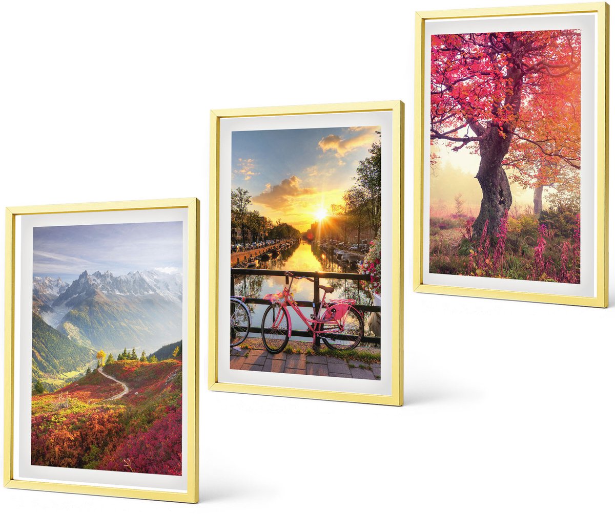 Coloray 3-Delige Schilderij Set - Bladeren En Bloemen In Verschillende Kleuren - 40 x 40 cm En 40 x 60 cm - Decoratieve Schilderijen - Wanddecoratie - Hal