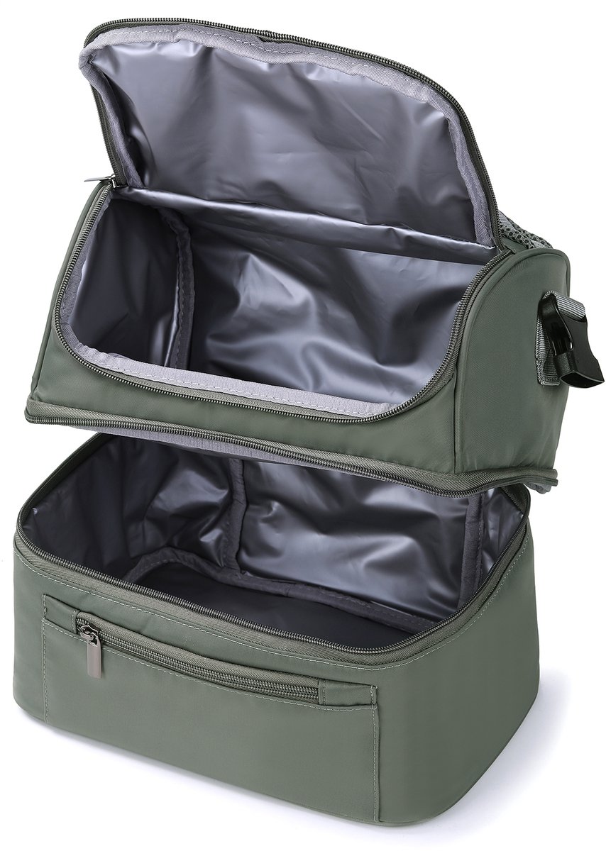 Brisby Koeltas 11 Liter - Lunchtas - Inclusief 2 Koelelementen - Dubbel Compartiment - 4-Laags Geïsoleerd - Waterafstotend - Misty Green — cadeau in Sport & Outdoor - foto 5