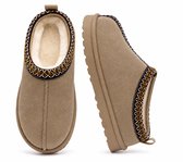 Dames Pantoffels – Warme Sloffen – Stevige Zool – Maat 38 – Khaki – Valt klein, bestel 1 maat groter
