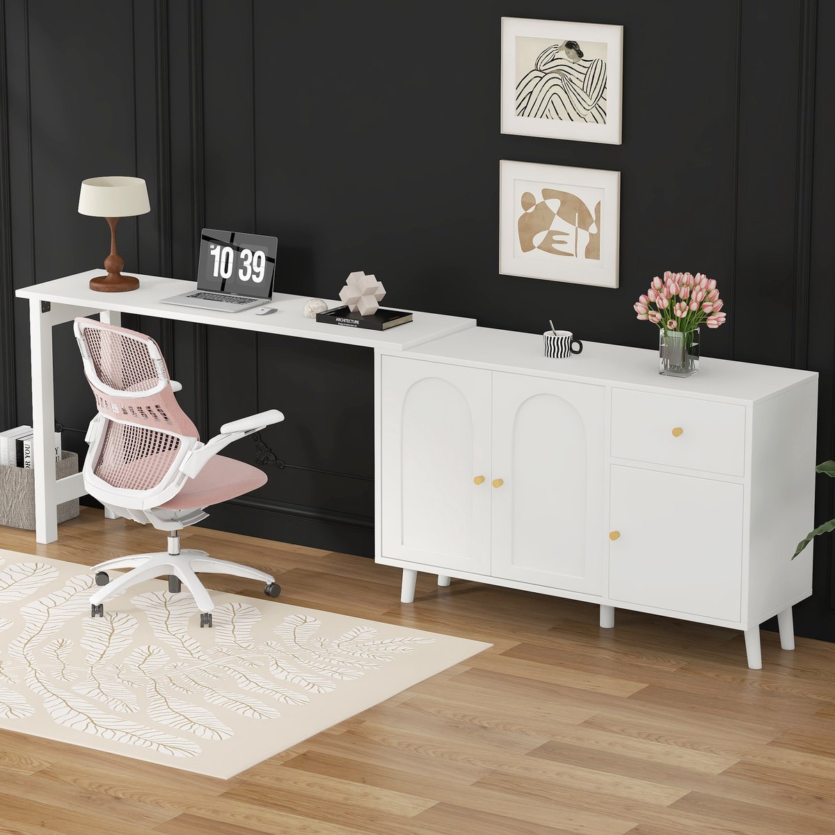 Hoekbureau - met hoekopstelling en laden en opbergruimte - wit - afmetingen 120 x 40 x 74,5 cm - materiaal spaanplaat - voor een praktische werkplek
