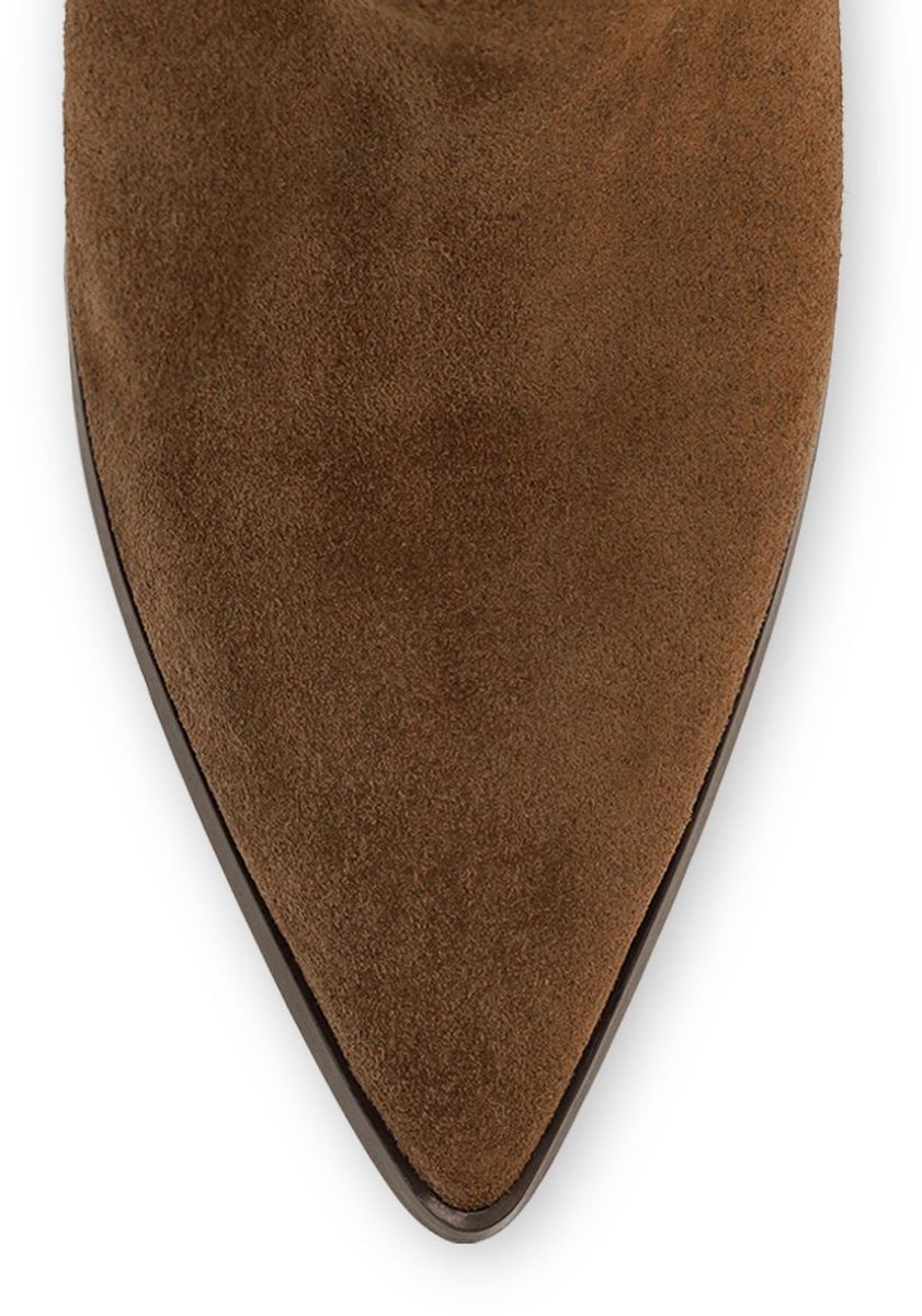 Manfield - Dames - Taupe suède slouchy enkellaarsjes - Maat 41